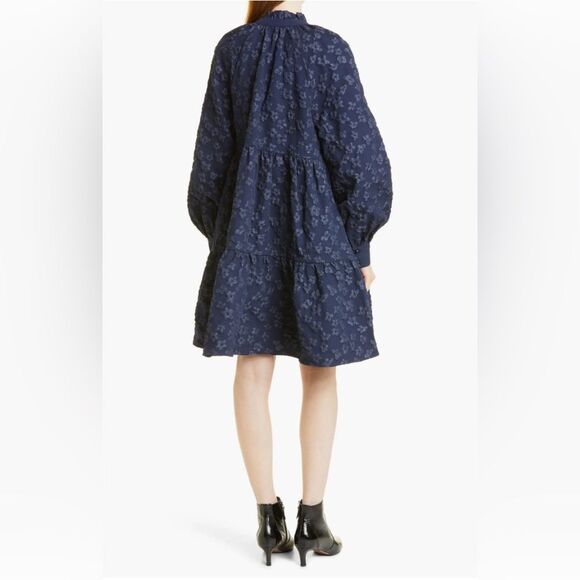 Stine Goya Navy Floral Jacquard Long Sleeve Jasmine Dress, Size Medium - Picture 3 of 8